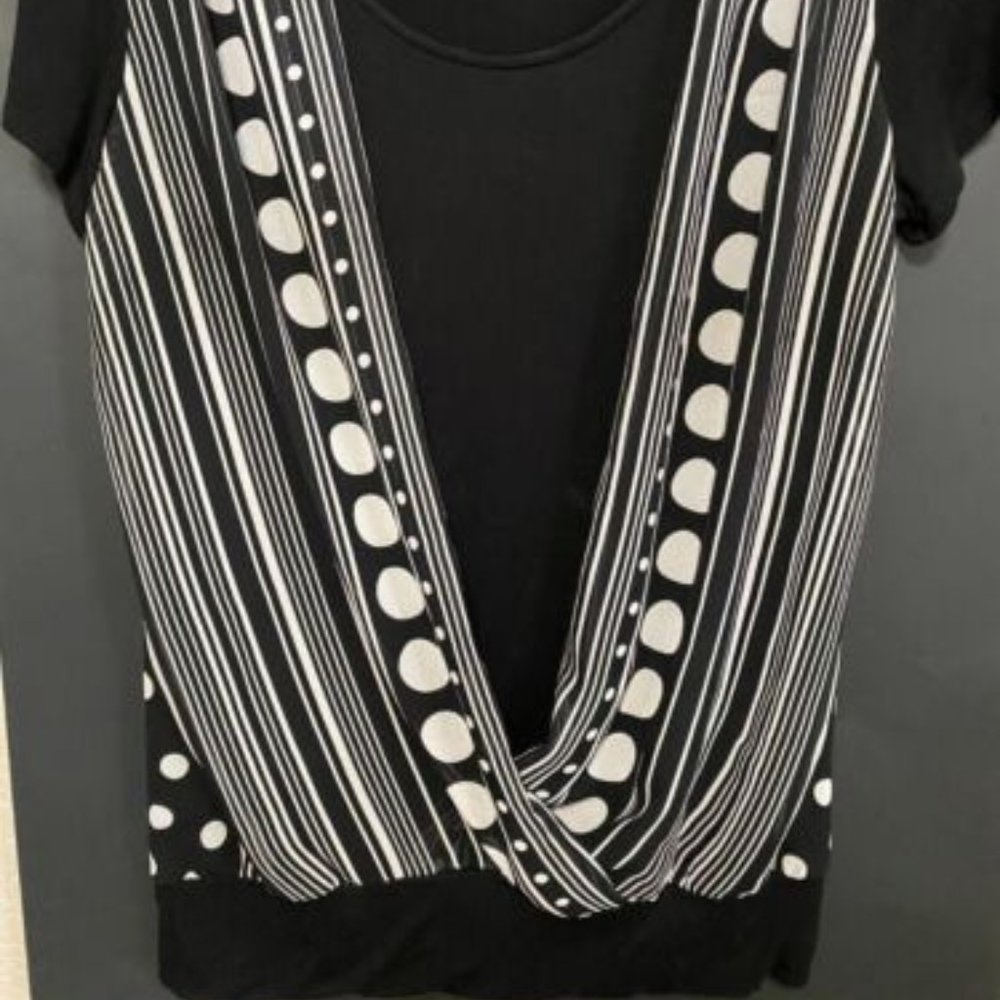 Dress Barn Women's Blouse Pullover Short Sleeve Black White Polka Dots Size Sm